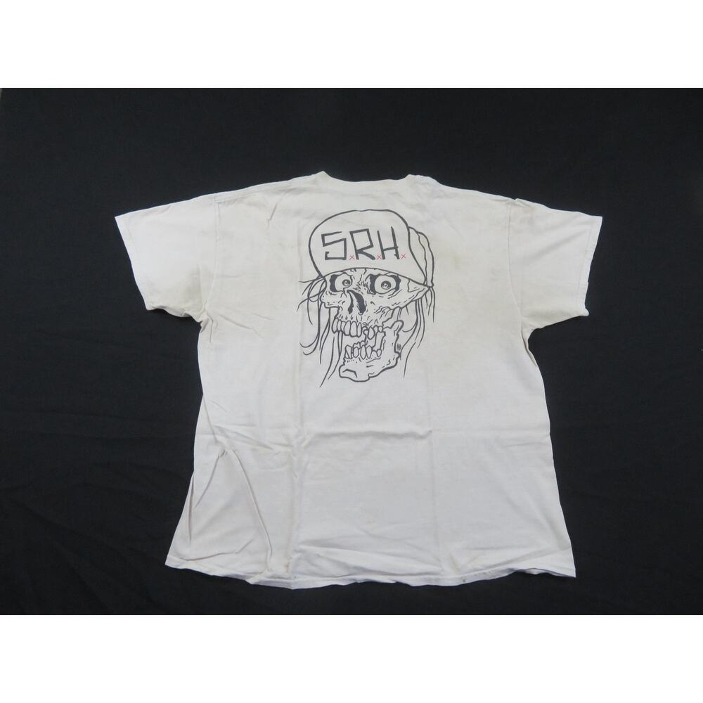 SRH Skull T-Shirt, White Black, Double-Sided Sz XL Y2K